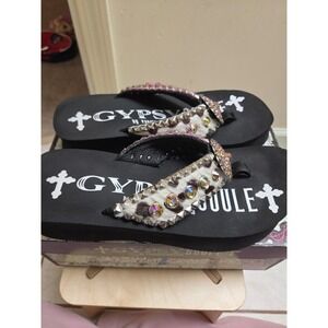 Gypsy Soule Holly Platform Cowhide Swarovski Crystal Studded Sandals 9